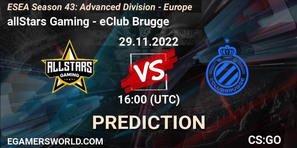 Pronóstico allStars Gaming - eClub Brugge. 29.11.22, CS2 (CS:GO), ESEA Season 43: Advanced Division - Europe