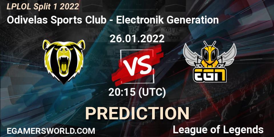 Pronóstico Odivelas Sports Club - Electronik Generation. 26.01.2022 at 20:15, LoL, LPLOL Split 1 2022