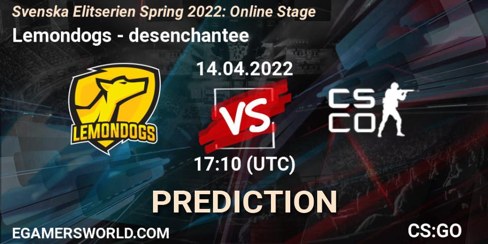 Pronóstico Lemondogs - desenchantee. 21.04.2022 at 17:00, Counter-Strike (CS2), Svenska Elitserien Spring 2022: Online Stage