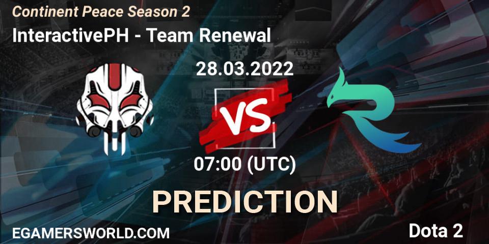 Pronóstico InteractivePH - Team Renewal. 28.03.2022 at 07:39, Dota 2, Continent Peace Season 2 