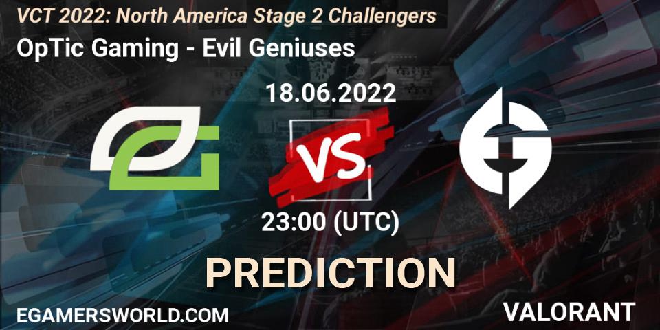 Pronóstico OpTic Gaming - Evil Geniuses. 18.06.2022 at 23:00, VALORANT, VCT 2022: North America Stage 2 Challengers