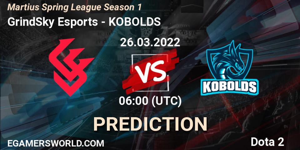 Pronóstico GrindSky Esports - KOBOLDS. 23.03.2022 at 05:07, Dota 2, Martius Spring League Season 1