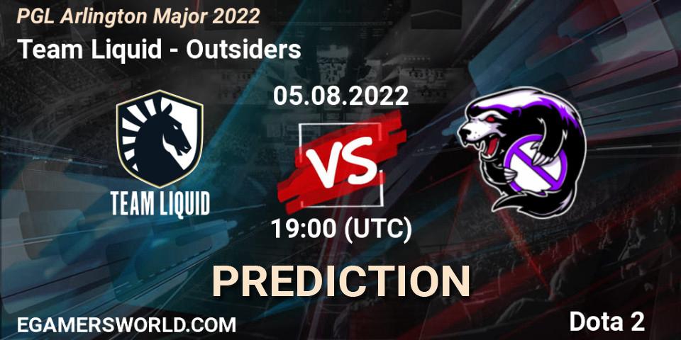 Pronóstico Team Liquid - Outsiders. 05.08.2022 at 19:29, Dota 2, PGL Arlington Major 2022 - Group Stage