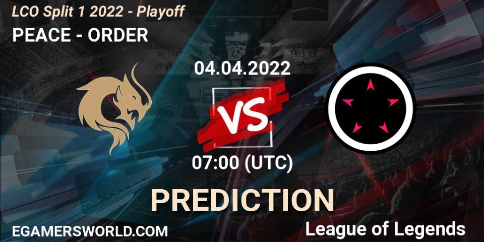 Pronóstico PEACE - ORDER. 04.04.2022 at 08:00, LoL, LCO Split 1 2022 - Playoff
