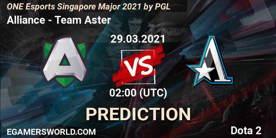 Pronóstico Alliance - Team Aster. 29.03.2021 at 02:04, Dota 2, ONE Esports Singapore Major 2021