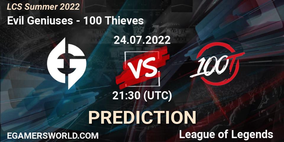 Pronóstico Evil Geniuses - 100 Thieves. 24.07.2022 at 21:30, LoL, LCS Summer 2022