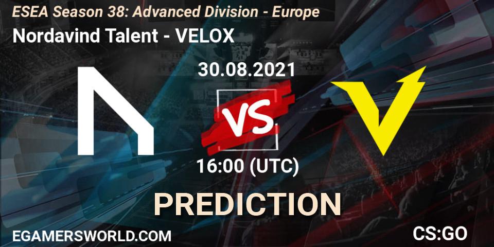 Pronóstico Nordavind Talent - VELOX. 30.08.2021 at 16:00, Counter-Strike (CS2), ESEA Season 38: Advanced Division - Europe