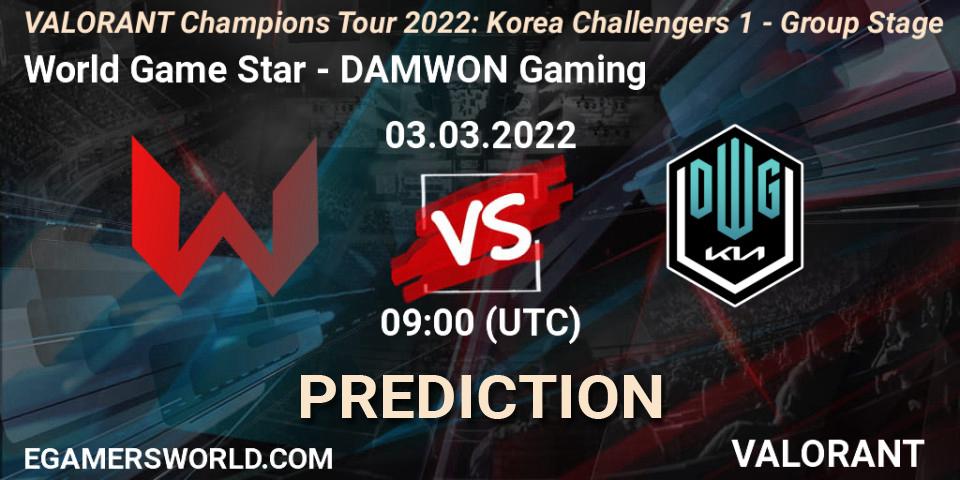 Pronóstico World Game Star - DAMWON Gaming. 03.03.2022 at 10:00, VALORANT, VCT 2022: Korea Challengers 1 - Group Stage