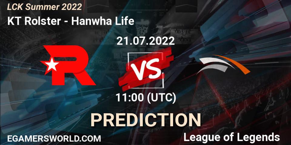 Pronóstico KT Rolster - Hanwha Life. 21.07.2022 at 11:00, LoL, LCK Summer 2022