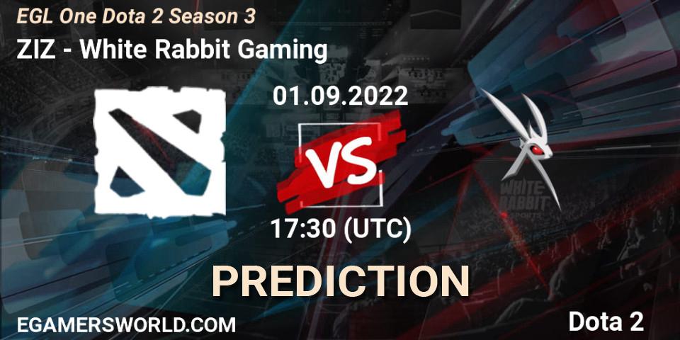 Pronóstico ZIZ - White Rabbit Gaming. 01.09.2022 at 17:34, Dota 2, EGL One Dota 2 Season 3
