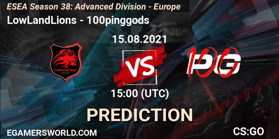 Pronóstico LowLandLions - 100pinggods. 15.08.2021 at 15:00, Counter-Strike (CS2), ESEA Season 38: Advanced Division - Europe