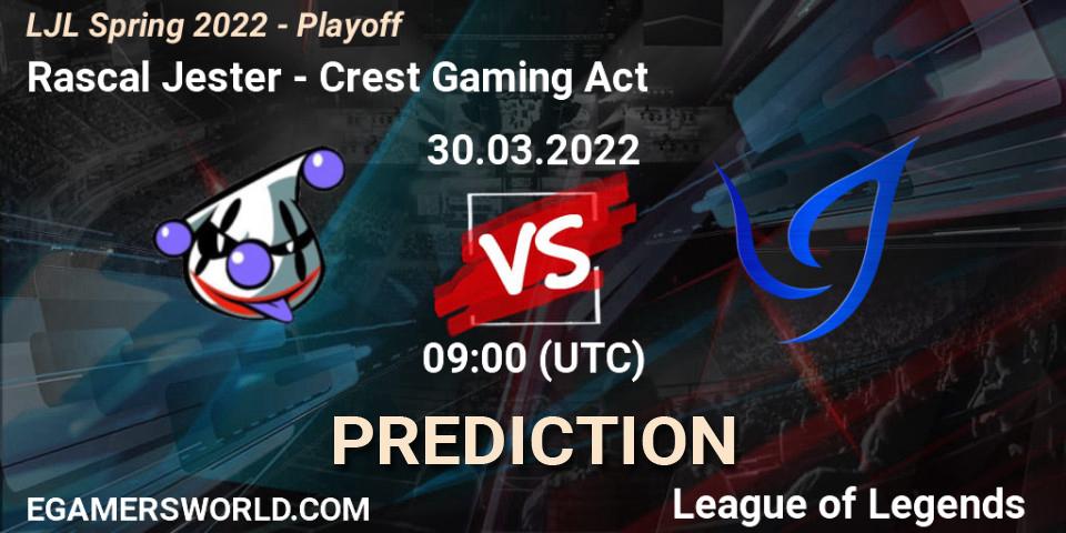 Pronóstico Rascal Jester - Crest Gaming Act. 30.03.2022 at 09:00, LoL, LJL Spring 2022 - Playoff 