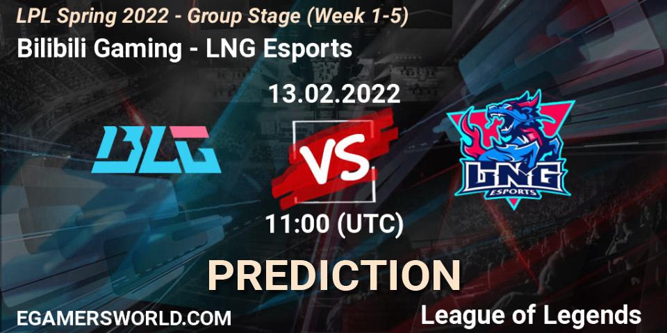 Pronóstico Bilibili Gaming - LNG Esports. 13.02.2022 at 12:45, LoL, LPL Spring 2022 - Group Stage (Week 1-5)