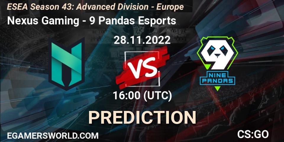 Pronóstico Nexus Gaming - 9 Pandas Esports. 01.12.22, CS2 (CS:GO), ESEA Season 43: Advanced Division - Europe