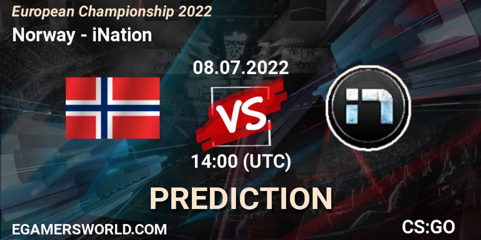Pronóstico Norway - iNation. 08.07.2022 at 14:00, Counter-Strike (CS2), European Championship 2022