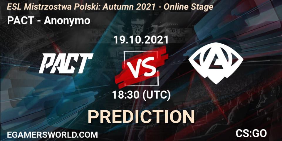 Pronóstico PACT - Anonymo. 19.10.21, CS2 (CS:GO), ESL Mistrzostwa Polski: Autumn 2021 - Online Stage