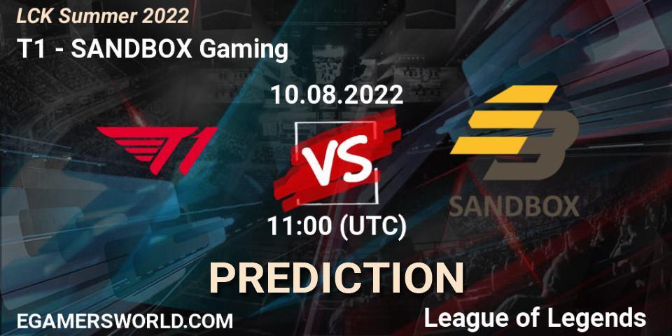 Pronóstico T1 - SANDBOX Gaming. 10.08.22, LoL, LCK Summer 2022