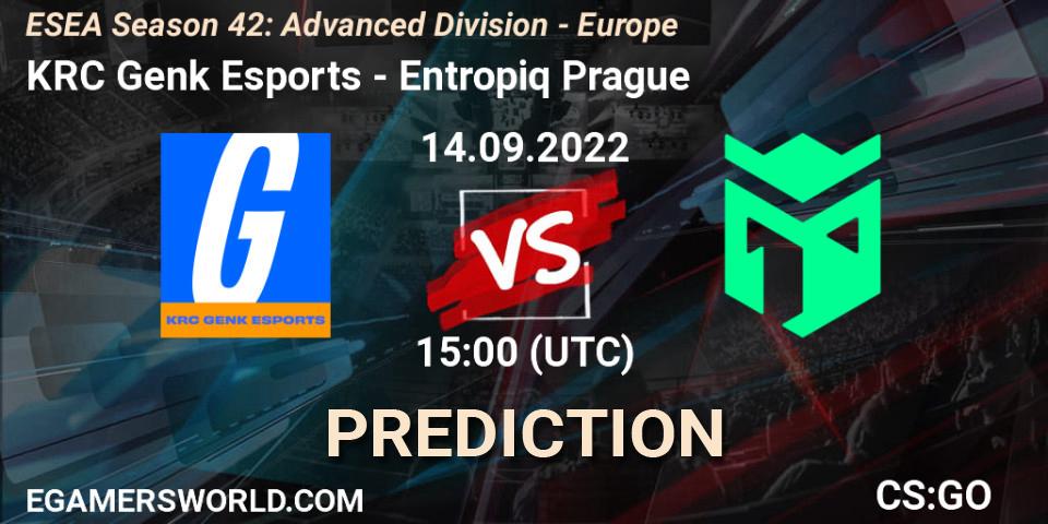 Pronóstico KRC Genk Esports - Entropiq Prague. 14.09.2022 at 15:00, Counter-Strike (CS2), ESEA Season 42: Advanced Division - Europe
