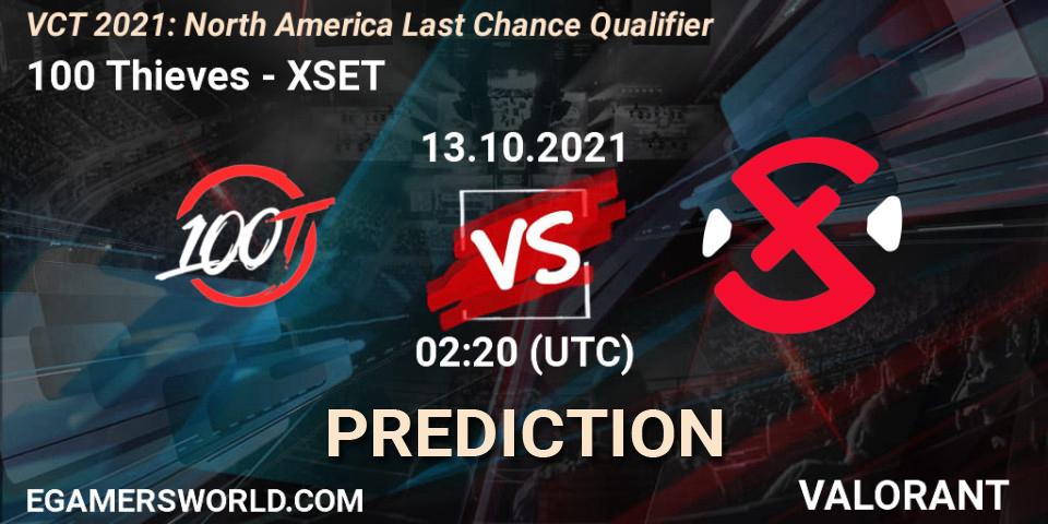 Pronóstico 100 Thieves - XSET. 13.10.2021 at 02:30, VALORANT, VCT 2021: North America Last Chance Qualifier