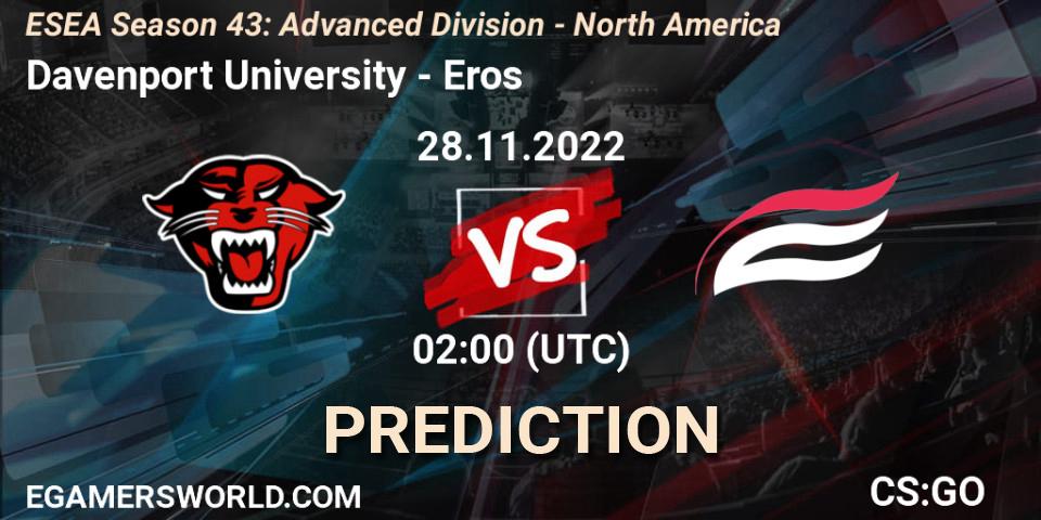 Pronóstico Davenport University - Eros. 28.11.22, CS2 (CS:GO), ESEA Season 43: Advanced Division - North America