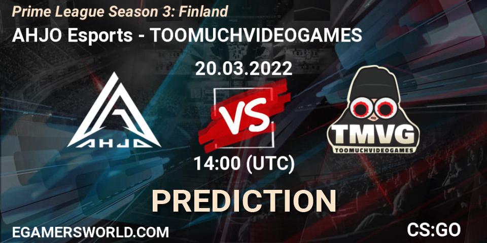 Pronóstico AHJO Esports - TOOMUCHVIDEOGAMES. 20.03.2022 at 15:30, Counter-Strike (CS2), Prime League Season 3: Finland