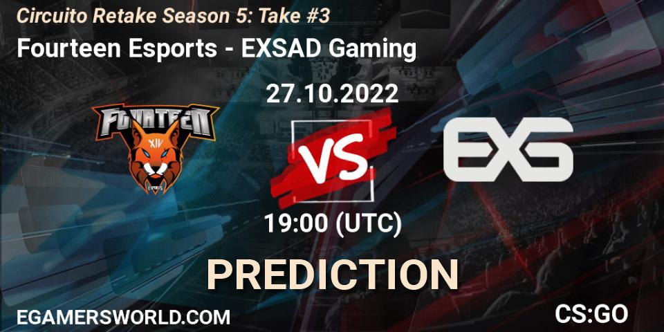 Pronóstico Fourteen Esports - EXSAD Gaming. 27.10.2022 at 19:00, Counter-Strike (CS2), Circuito Retake Season 5: Take #3