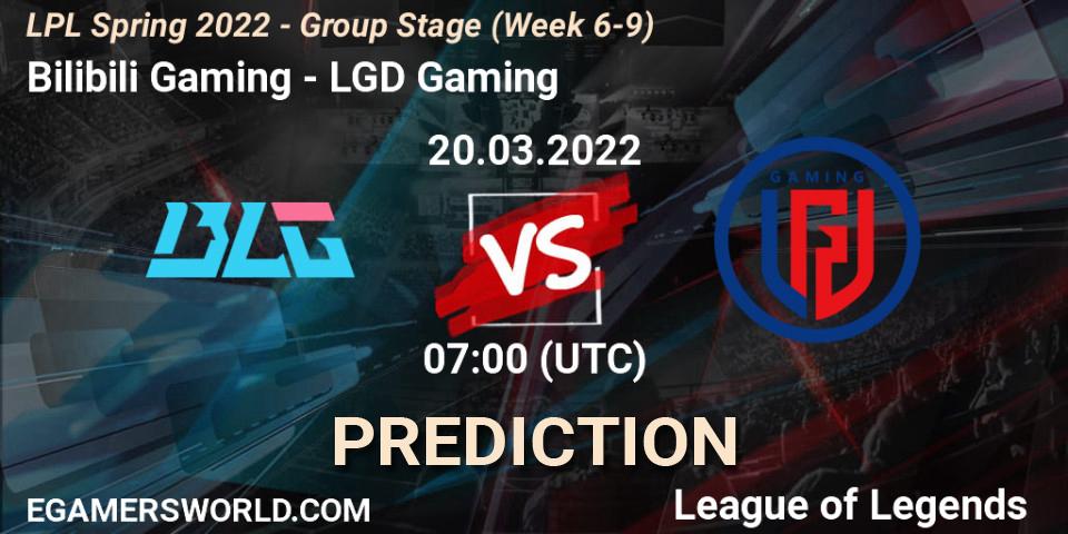 Pronóstico Bilibili Gaming - LGD Gaming. 20.03.2022 at 07:00, LoL, LPL Spring 2022 - Group Stage (Week 6-9)