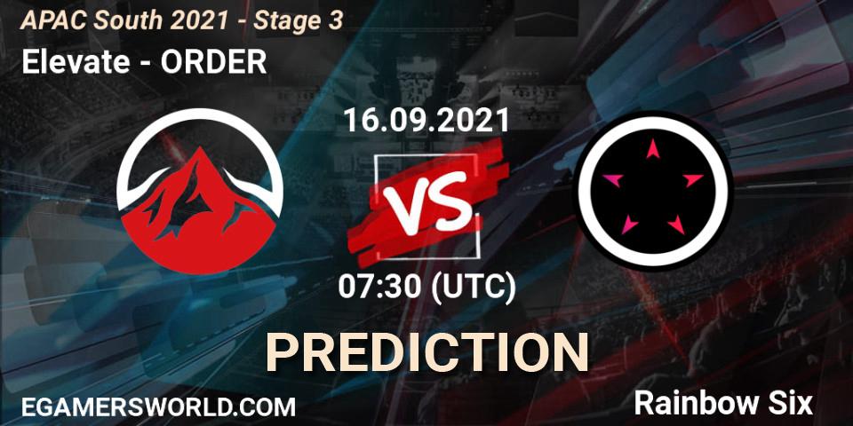 Pronóstico Elevate - ORDER. 16.09.2021 at 07:30, Rainbow Six, APAC South 2021 - Stage 3