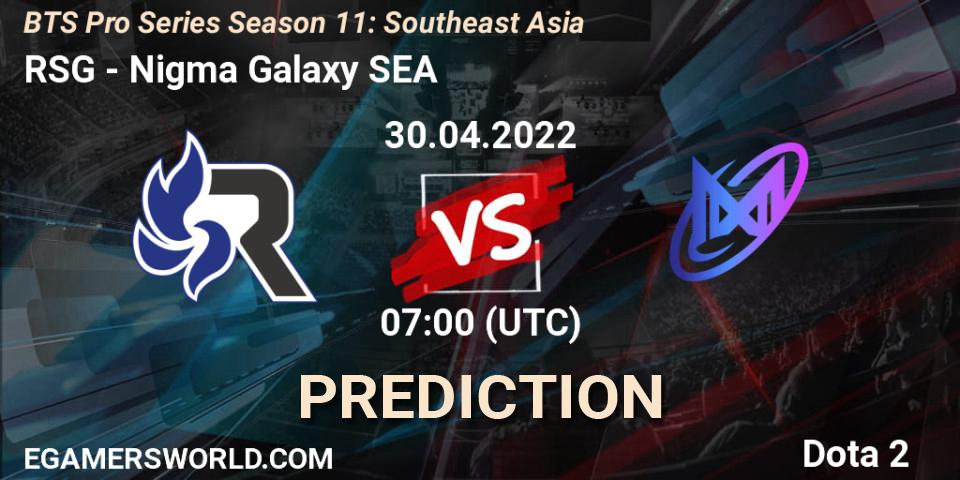 Pronóstico RSG - Nigma Galaxy SEA. 30.04.2022 at 07:11, Dota 2, BTS Pro Series Season 11: Southeast Asia