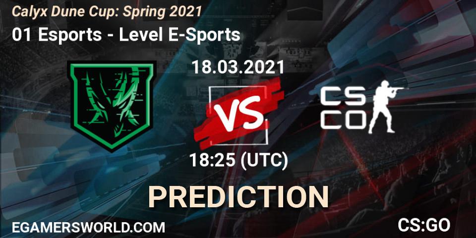 Pronóstico 01 Esports - Level E-Sports. 18.03.2021 at 18:30, Counter-Strike (CS2), Calyx Dune Cup: Spring 2021