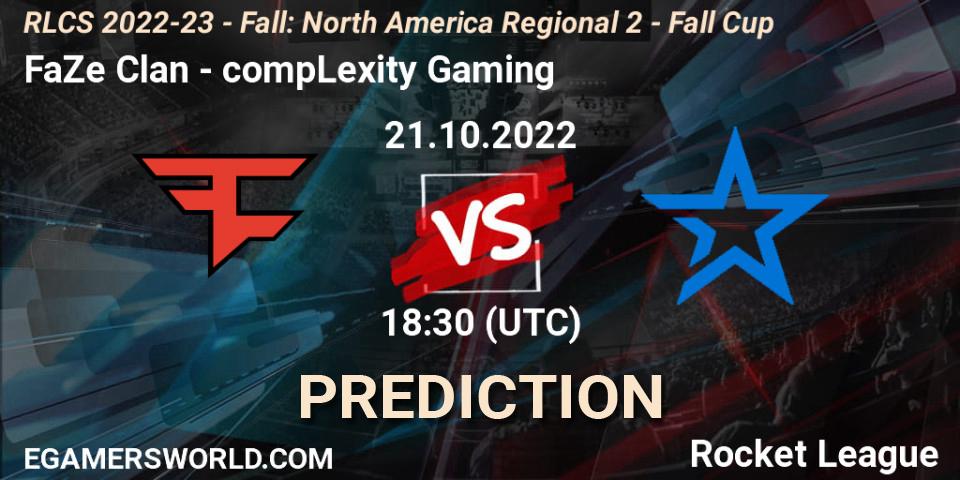 Pronóstico FaZe Clan - compLexity Gaming. 21.10.2022 at 18:30, Rocket League, RLCS 2022-23 - Fall: North America Regional 2 - Fall Cup