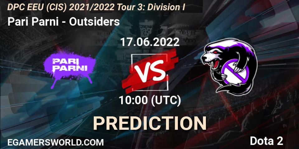 Pronóstico Pari Parni - Outsiders. 17.06.2022 at 10:33, Dota 2, DPC EEU (CIS) 2021/2022 Tour 3: Division I