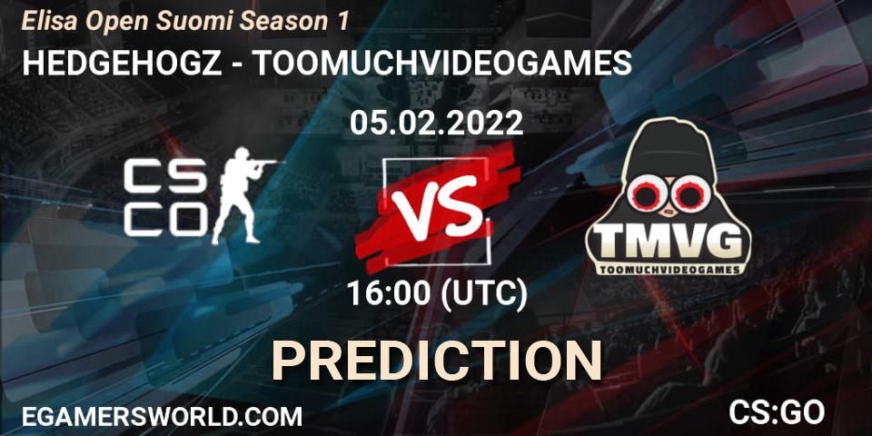 Pronóstico HEDGEHOGZ - TOOMUCHVIDEOGAMES. 05.02.2022 at 16:00, Counter-Strike (CS2), Elisa Open Suomi Season 1