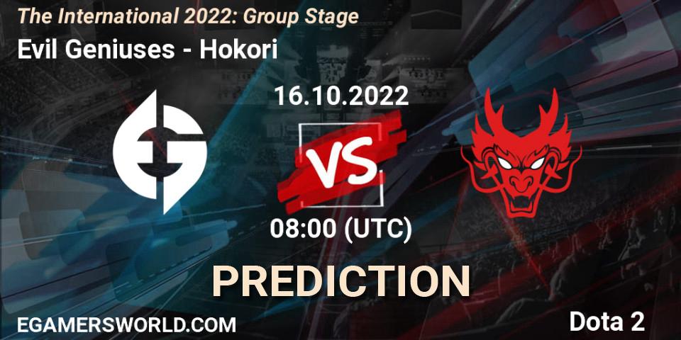 Pronóstico Evil Geniuses - Hokori. 16.10.22, Dota 2, The International 2022: Group Stage