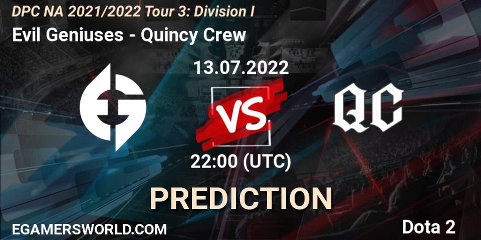 Pronóstico Evil Geniuses - Quincy Crew. 13.07.22, Dota 2, DPC NA 2021/2022 Tour 3: Division I