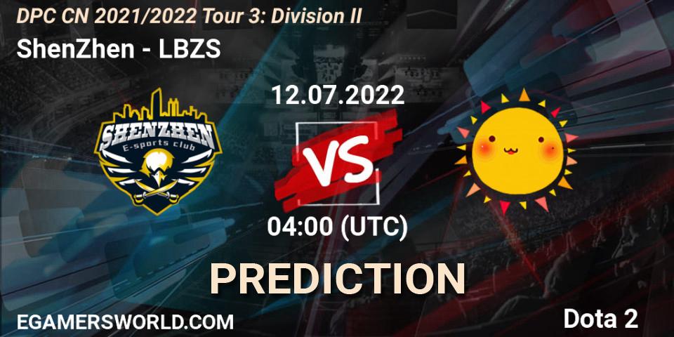 Pronóstico ShenZhen - LBZS. 12.07.2022 at 04:01, Dota 2, DPC CN 2021/2022 Tour 3: Division II