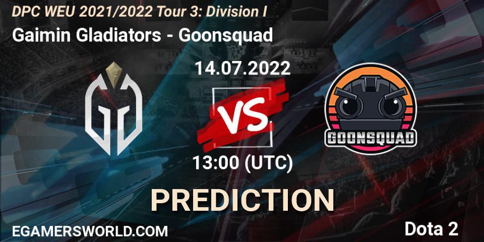 Pronóstico Gaimin Gladiators - Goonsquad. 14.07.2022 at 12:55, Dota 2, DPC WEU 2021/2022 Tour 3: Division I