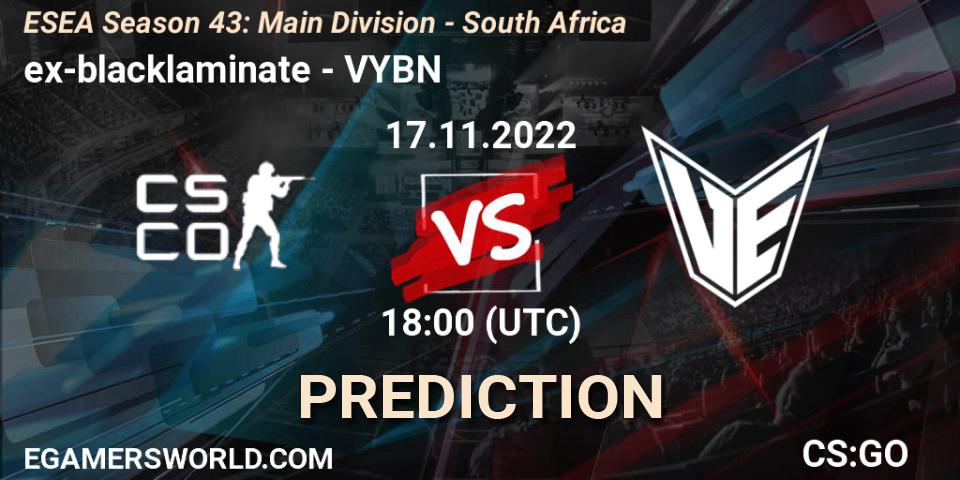 Pronóstico ex-blacklaminate - VYBN. 17.11.22, CS2 (CS:GO), ESEA Season 43: Main Division - South Africa