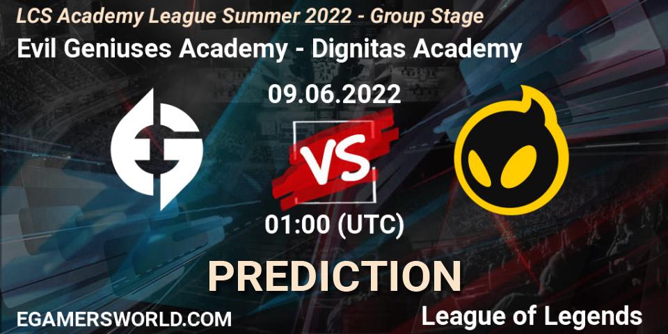 Pronóstico Evil Geniuses Academy - Dignitas Academy. 09.06.22, LoL, LCS Academy League Summer 2022 - Group Stage