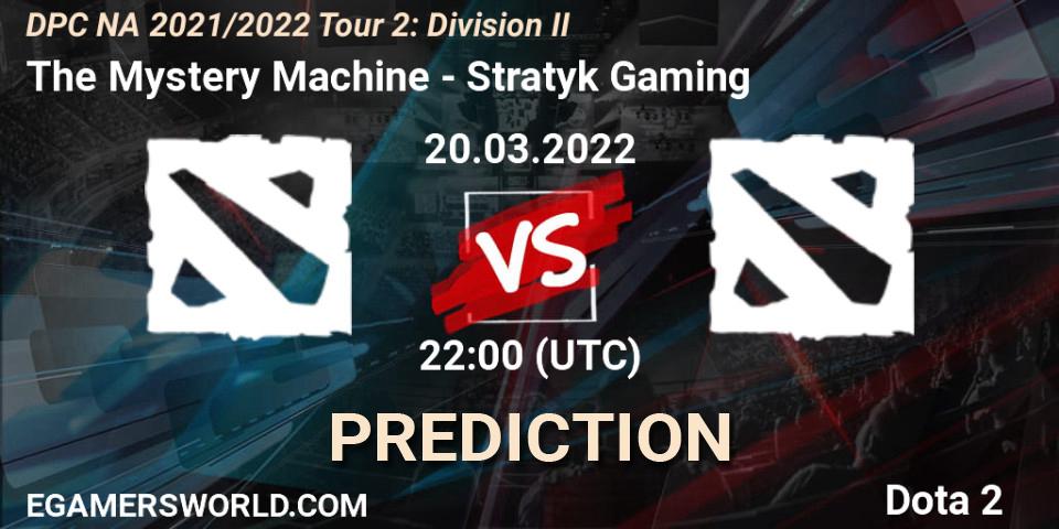 Pronóstico The Mystery Machine - Stratyk Gaming. 20.03.2022 at 22:55, Dota 2, DP 2021/2022 Tour 2: NA Division II (Lower) - ESL One Spring 2022