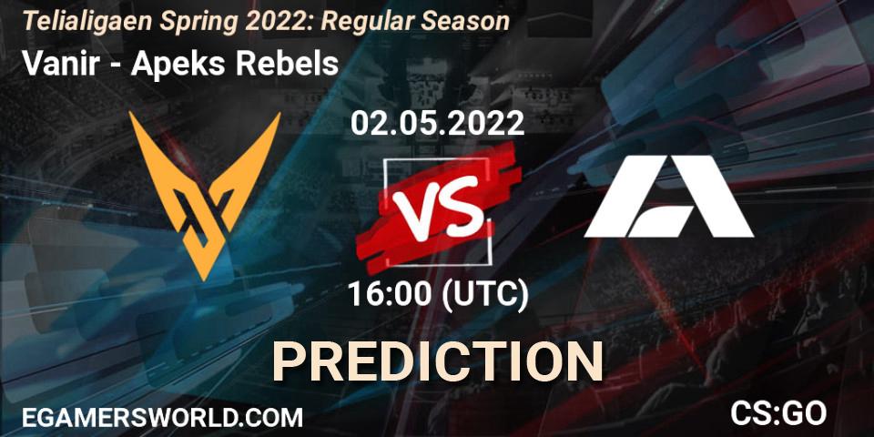 Pronóstico Vanir - Apeks Rebels. 02.05.2022 at 16:00, Counter-Strike (CS2), Telialigaen Spring 2022: Regular Season