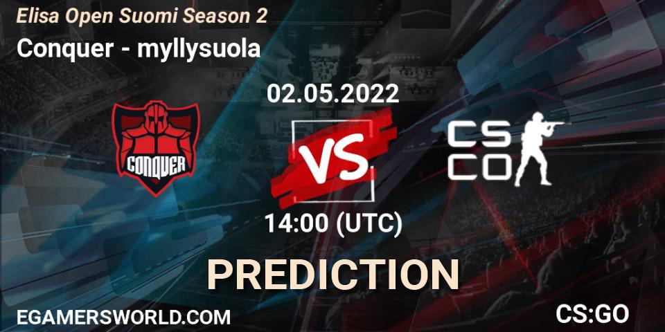 Pronóstico Conquer - myllysuola. 02.05.2022 at 14:00, Counter-Strike (CS2), Elisa Open Suomi Season 2