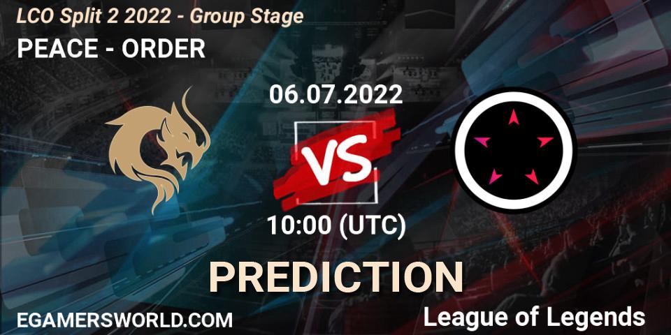 Pronóstico PEACE - ORDER. 06.07.2022 at 10:30, LoL, LCO Split 2 2022 - Group Stage