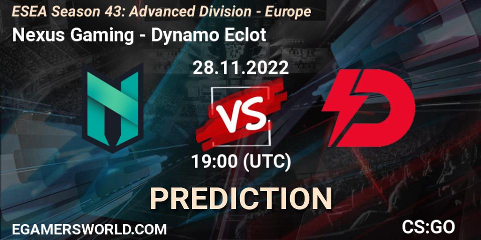Pronóstico Nexus Gaming - Dynamo Eclot. 28.11.22, CS2 (CS:GO), ESEA Season 43: Advanced Division - Europe