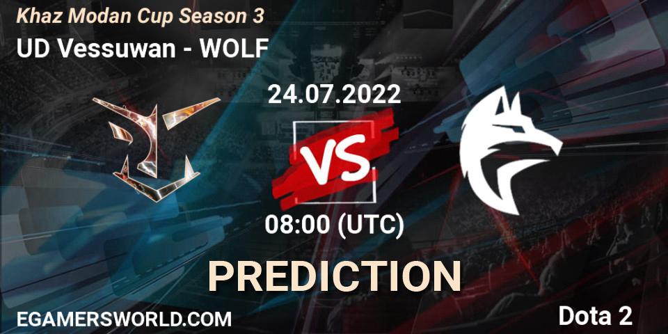Pronóstico UD Vessuwan - WOLF. 24.07.2022 at 08:13, Dota 2, Khaz Modan Cup Season 3