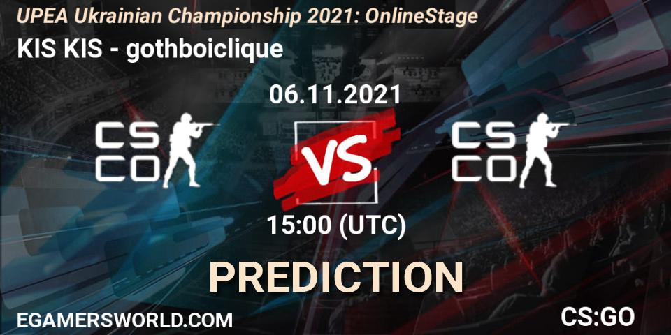 Pronóstico KIS KIS - gothboiclique. 06.11.2021 at 15:00, Counter-Strike (CS2), UPEA Ukrainian Championship 2021: Online Stage