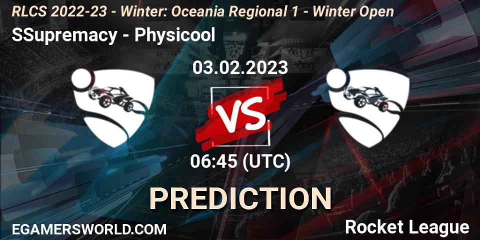 Pronóstico SSupremacy - Physicool. 03.02.2023 at 06:45, Rocket League, RLCS 2022-23 - Winter: Oceania Regional 1 - Winter Open
