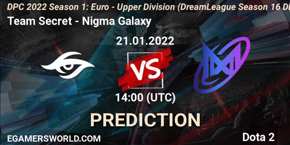 Pronóstico Team Secret - Nigma Galaxy. 21.01.2022 at 14:04, Dota 2, DPC 2022 Season 1: Euro - Upper Division (DreamLeague Season 16 DPC WEU)