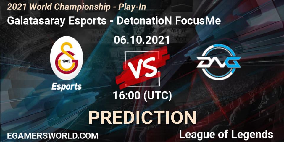 Pronóstico Galatasaray Esports - DetonatioN FocusMe. 06.10.2021 at 16:00, LoL, 2021 World Championship - Play-In