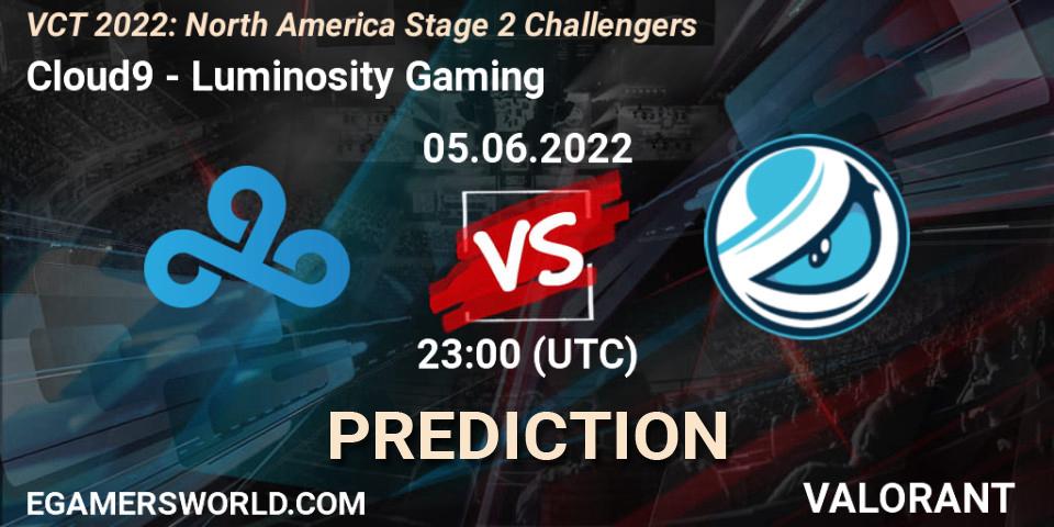 Pronóstico Cloud9 - Luminosity Gaming. 05.06.2022 at 23:00, VALORANT, VCT 2022: North America Stage 2 Challengers